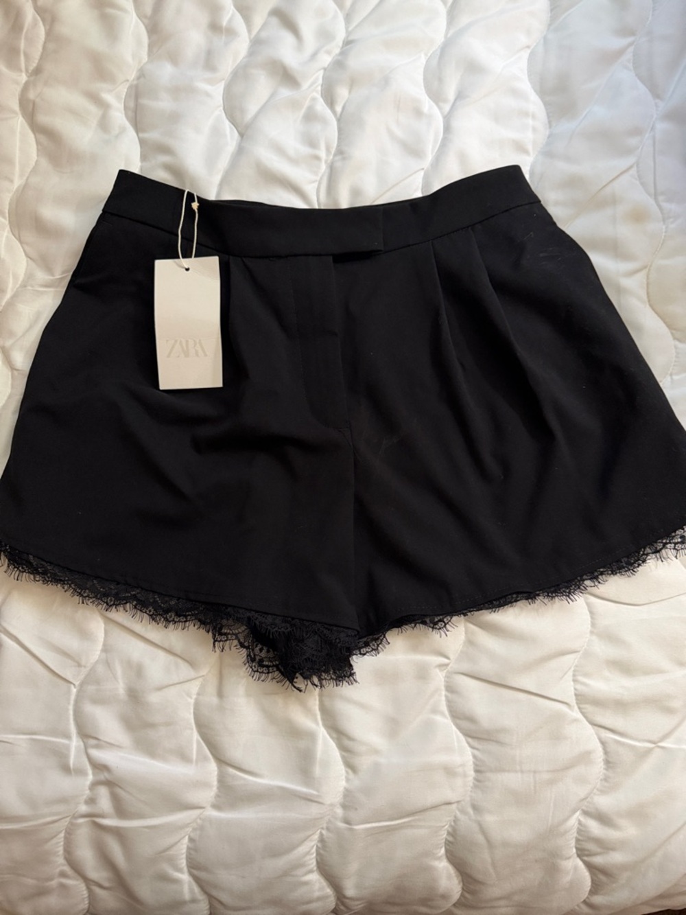 ZARA Black Lace-Trim High-Waist Shorts